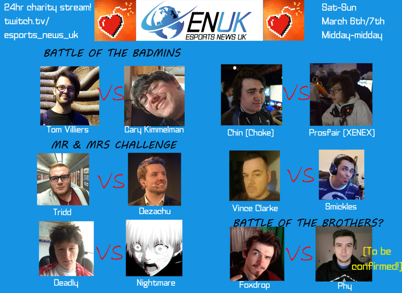 Esports News UK charity stream: First 1v1s confirmed!