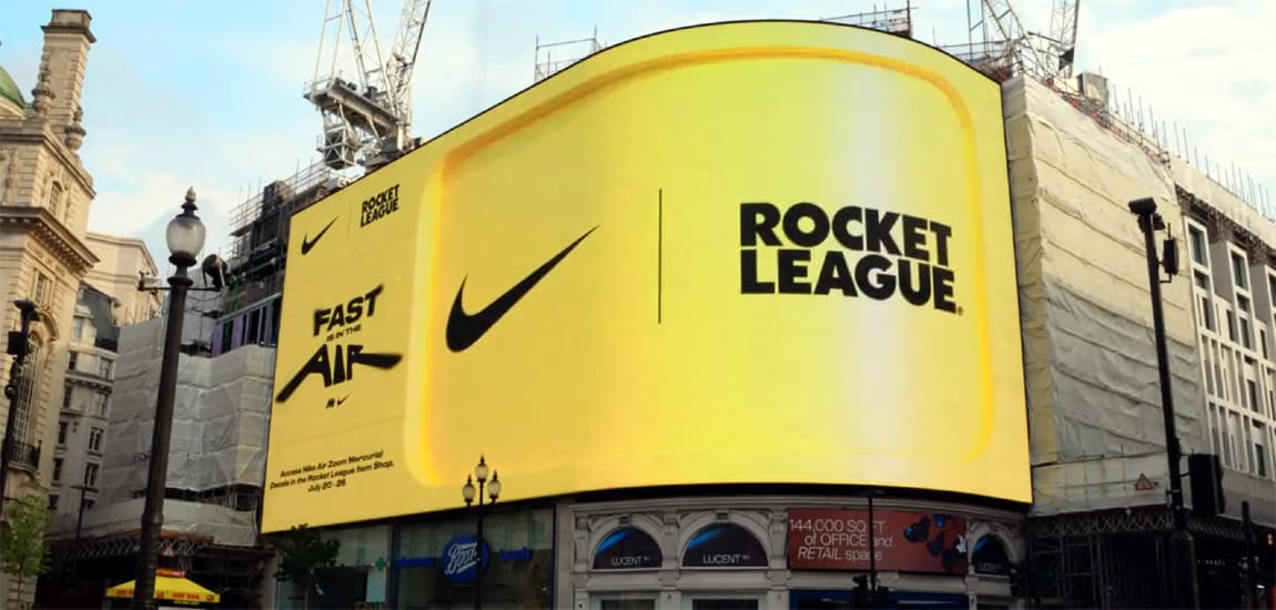 Nike promotes Rocket League Air Zoom Mercurial decals and wheels at London’s Piccadilly Circus