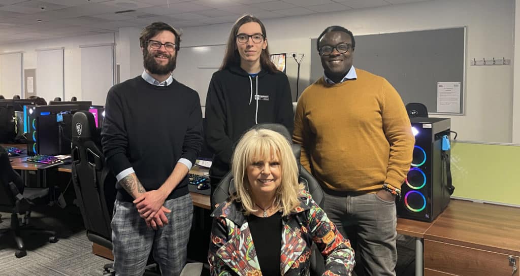 Left to right: Sheffield Halham Esports Associate Lecturer Oli Steele, Endpoint Professional Player Takara, Subject Group Leader Jane Tattersall and Esports Course Leader Nana Nyarko
