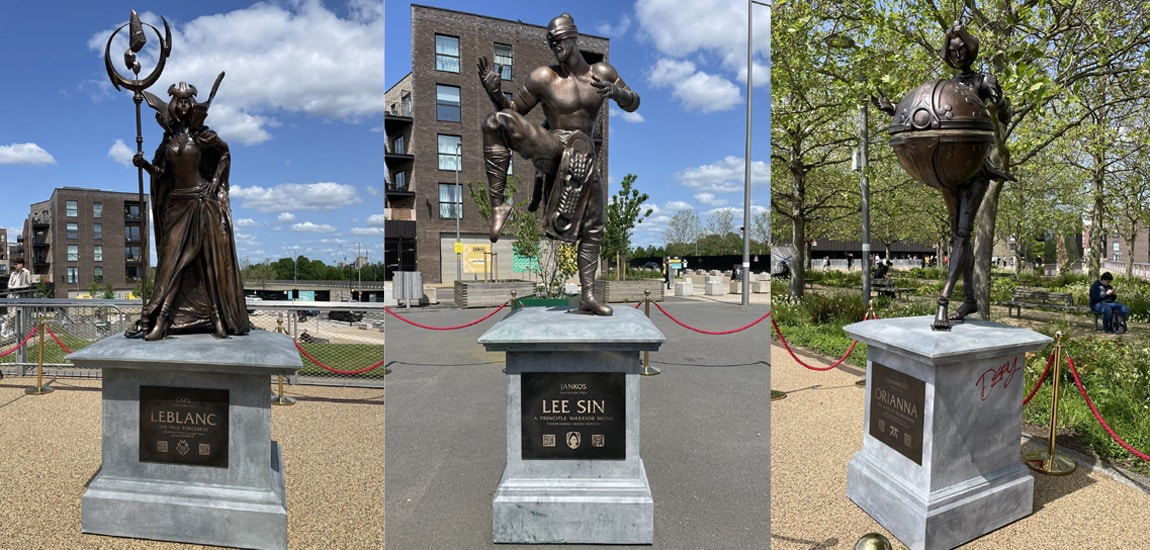MSI 2023 AR statues placed outside Copperbox Arena featuring EU pro player signature champions