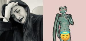 Poopernoodle cartoon frog art Twitch ban