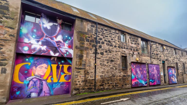 Valorant animated Clove mural in Edinburgh