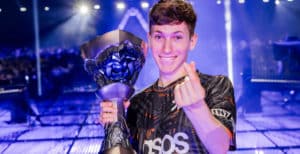 Boaster with Valorant Masters Tokyo trophy - photo by Colin Young-Wolff/Riot Games