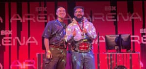 Gosain wins Tekken 8 at EGX 2024, pictured with Long Nguyen