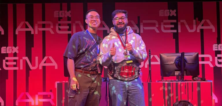 Gosain wins Tekken 8 at EGX 2024, pictured with Long Nguyen
