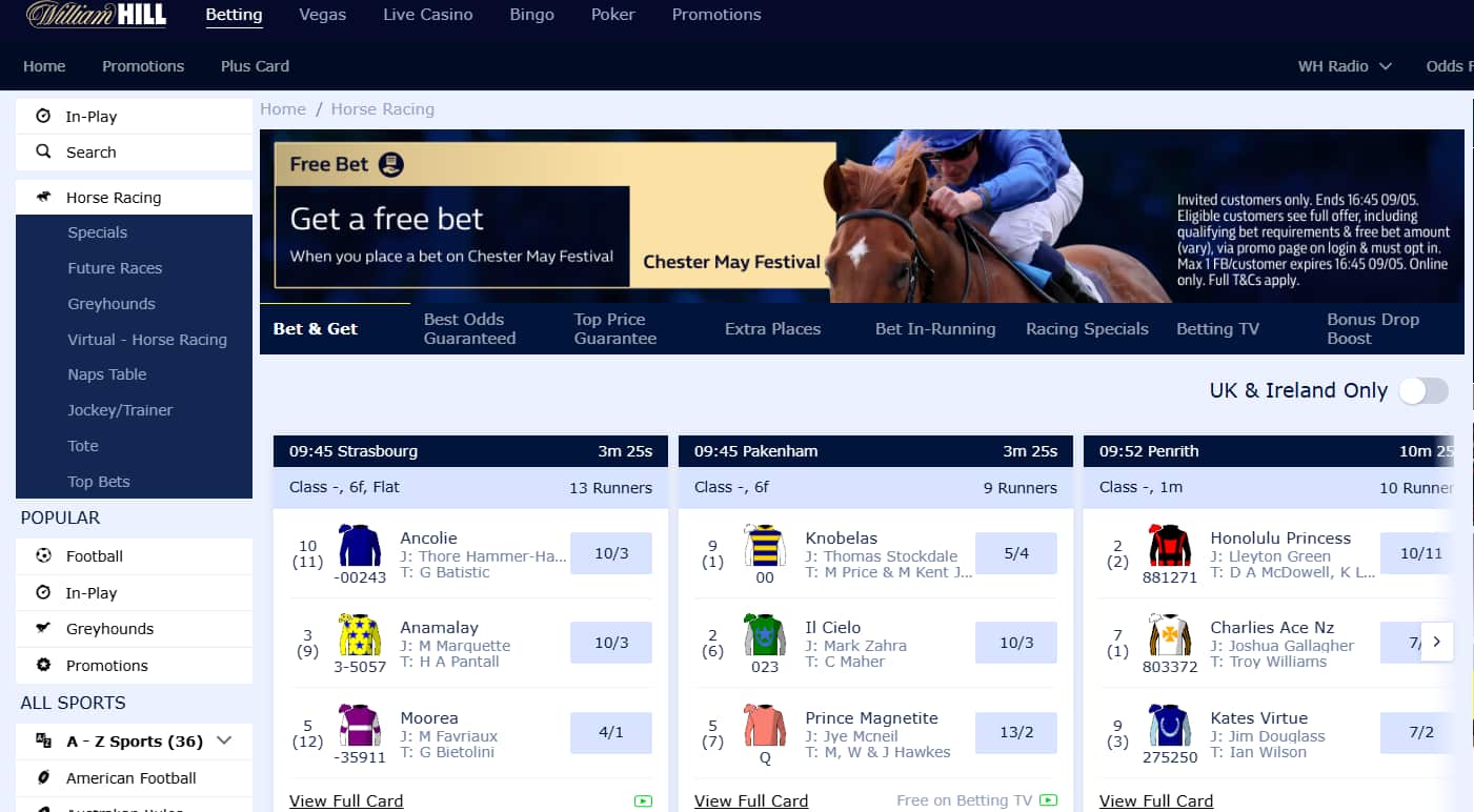 william hill betting on horses