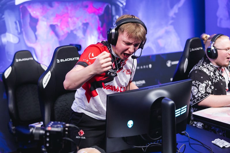 Nemiga celebrate their win against Heroic - a player is seen punching the air and shouting in celebration