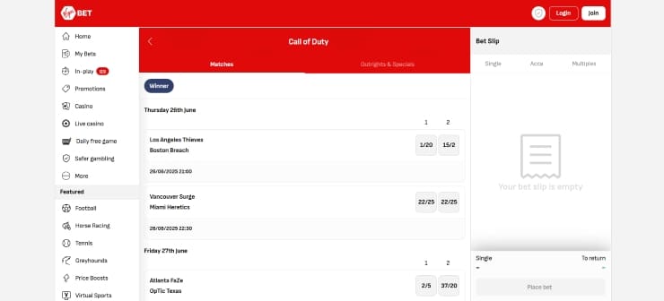 Call of Duty Betting Sites Virgin Bet