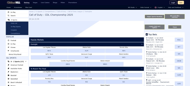 Call of Duty Betting Sites William Hill