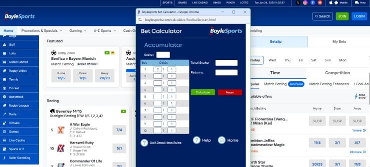 Place Accas using a Bet Calculator on BoyleSports