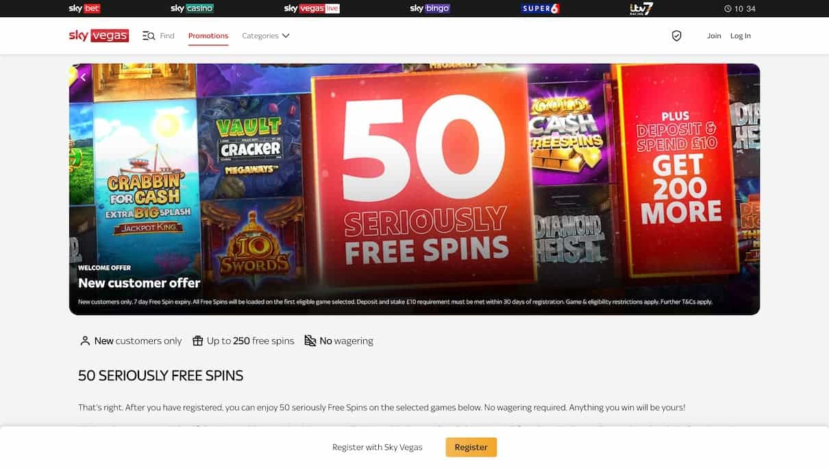 Sky Vegas Free Spins No Wagering Bonus