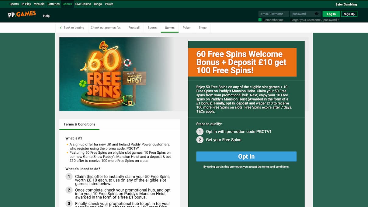 Paddy Power Free Spins No Wagering Bonus