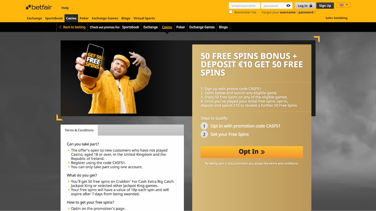 Betfair Free Spins No Wagering Bonus