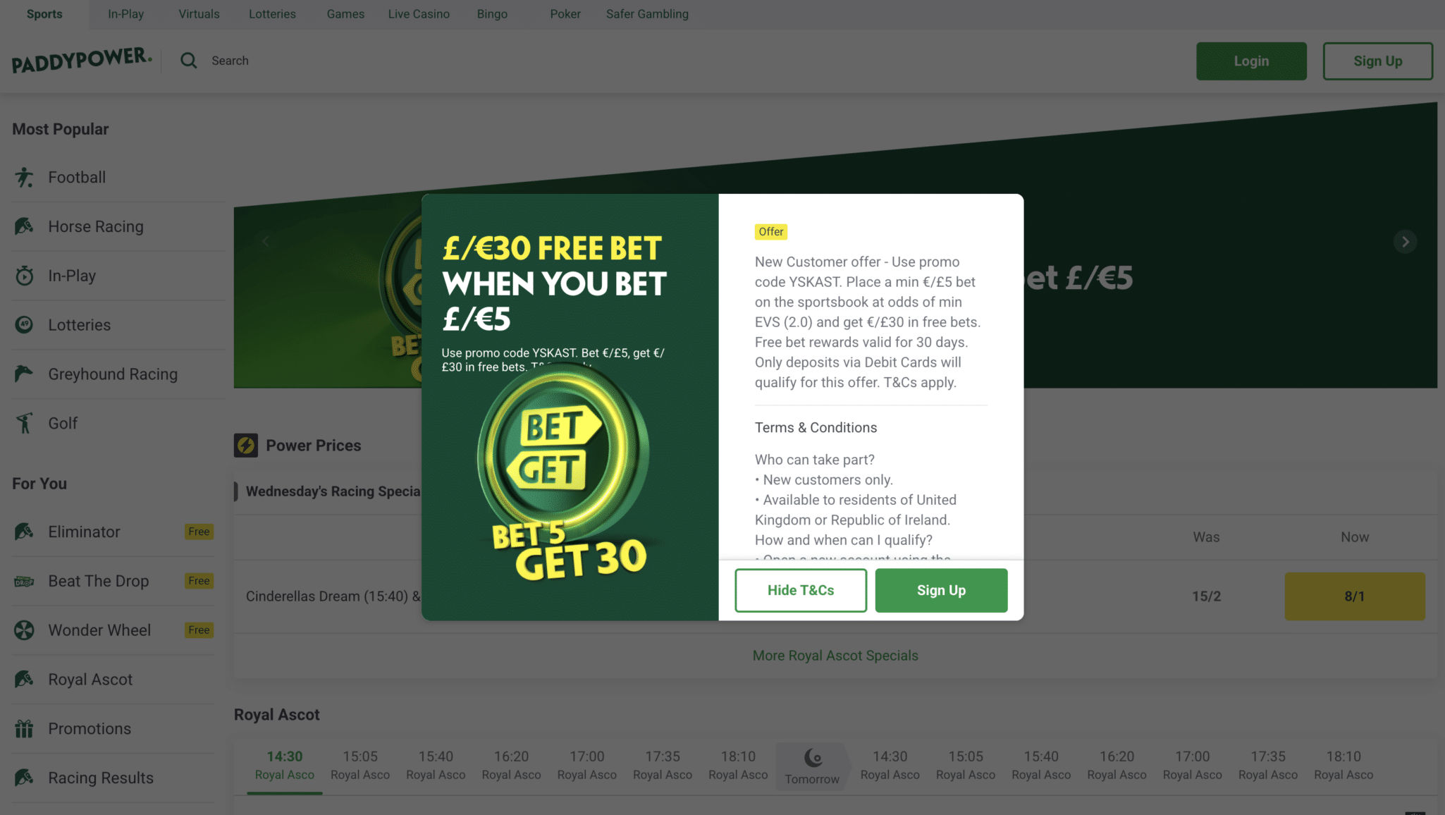 Paddy Power Sportsbook Welcome Bonus