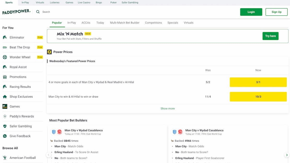 Paddy Power Sports Coverage