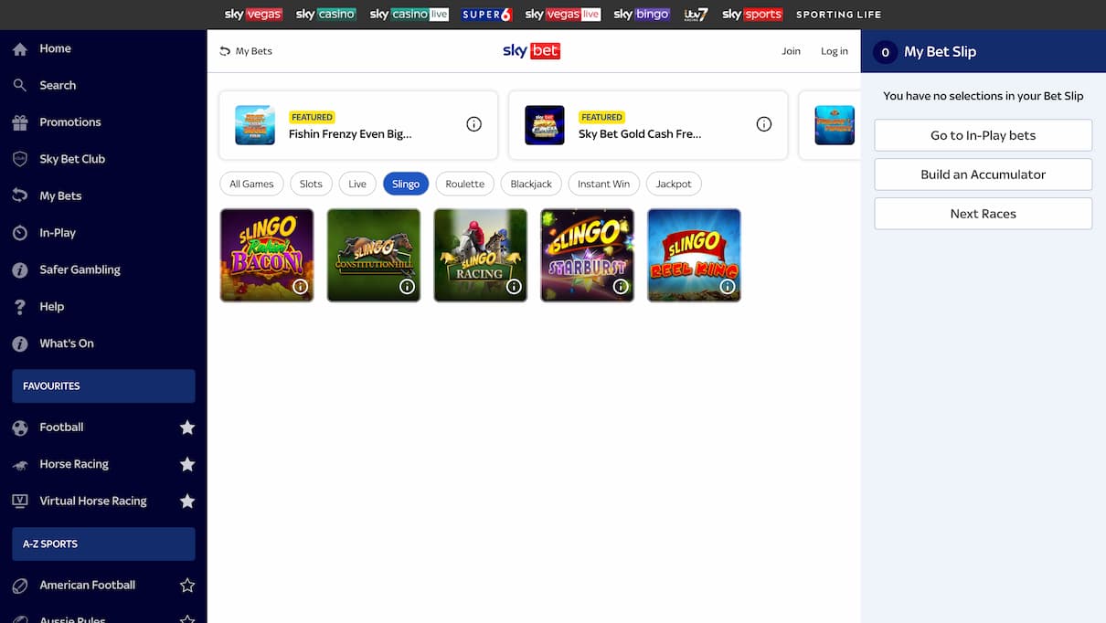 Sky Bet Slingo Not on Gamstop