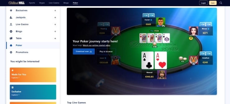 Texas Hold'em Poker Play at William Hill