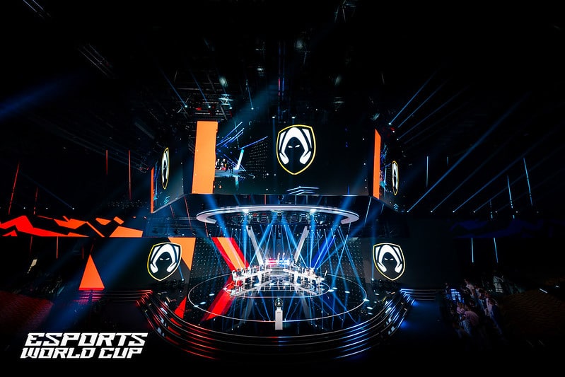Team Heretics Esports World Cup victory, image shows the Team Heretics logo displayed across the Esports World Cup stage
