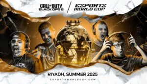 BO6 Esports World Cup promotional image showing players surrounding the Call of Duty Black Ops 6 trophy
