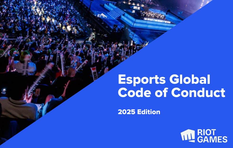 Screenshot of the cover page for the Esports Global Code of Conduct published by Riot Games, which includes the Riot Games harassment policy.