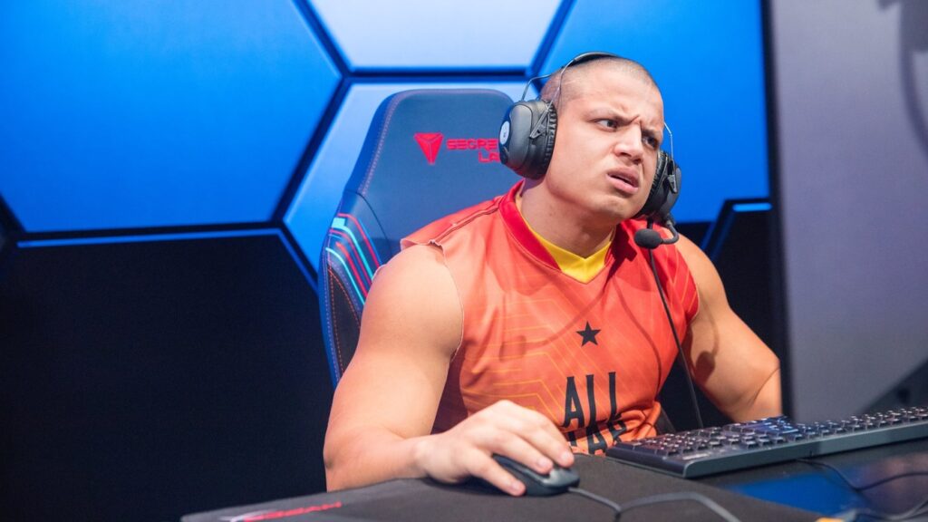 Tyler1, pictured looking confused while in front of a PC