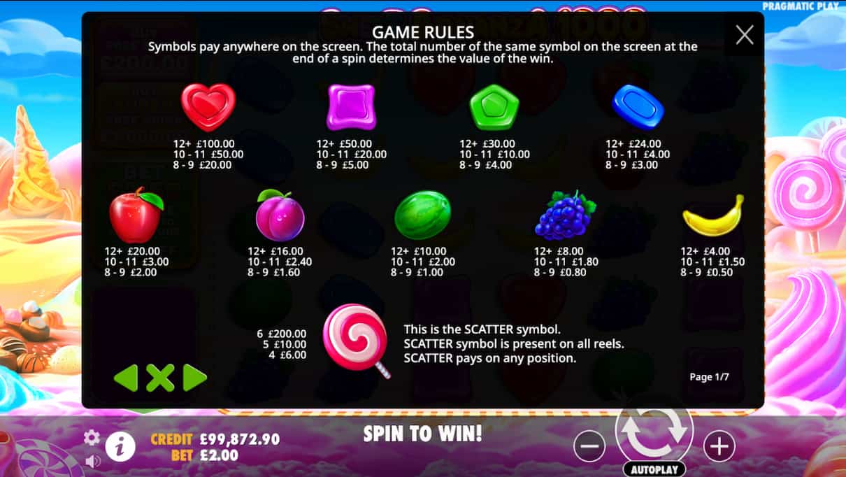 Sweet Bonanza 1000 payouts