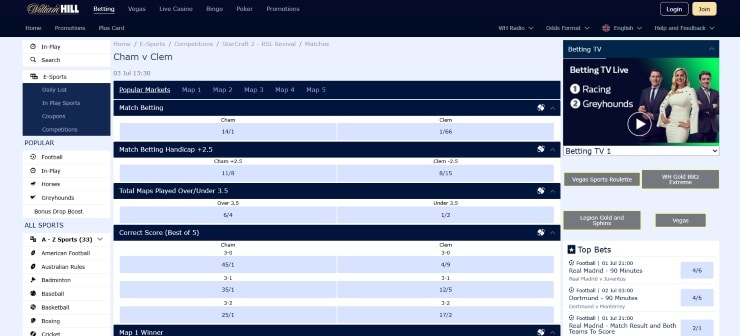 StarCraft 2 Betting Sites William Hill
