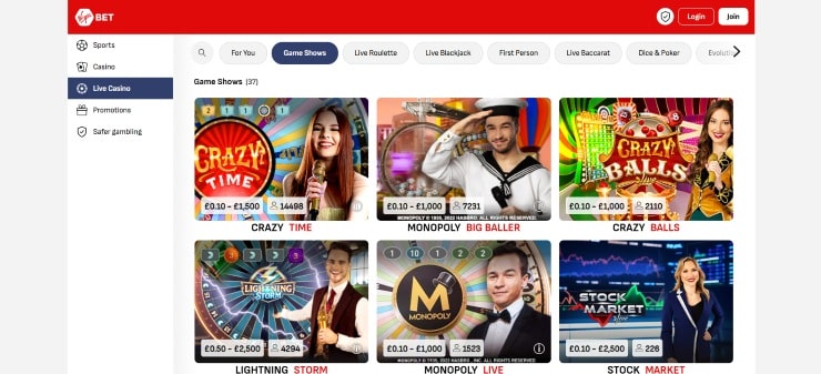 Virgin Bet - Crazy Time Casinos