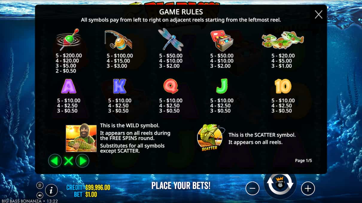 Big Bass Bonanza paytable