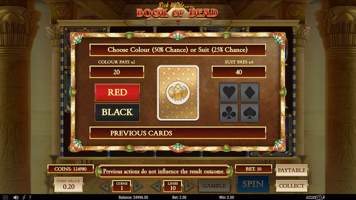Book of dead gamble feature