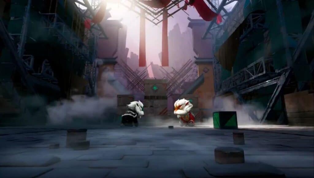 Valorant Mobile Skins bundle trailer leaked screenshot, two dragons, one black and one red, circle one another on a Valorant map