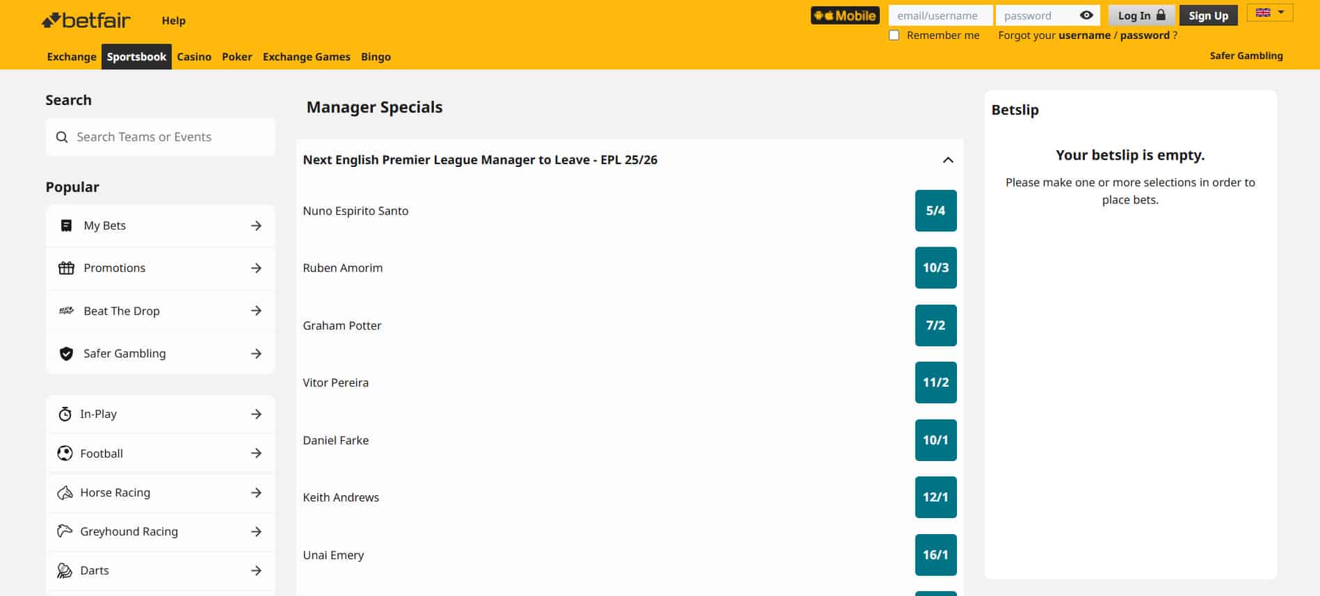 Betfair Football Betting
