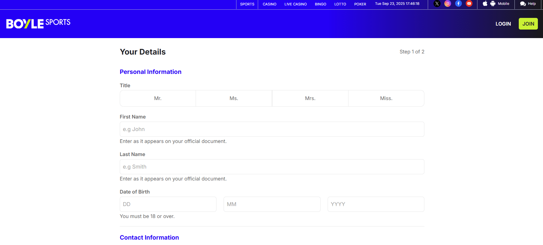 BoyleSports Step 2 Register