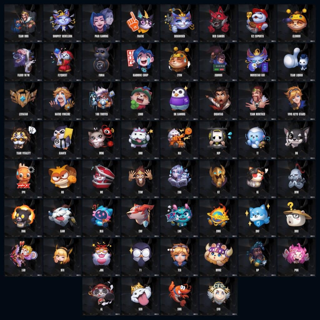 Every LoL esports emote from LEC, LCK, LPL, LTA, and LCP