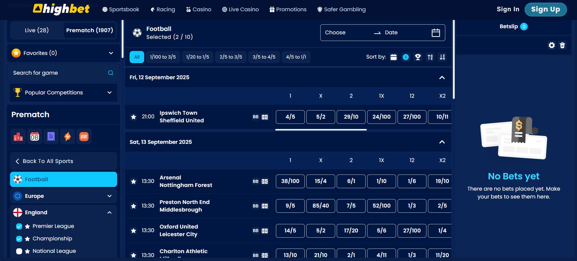 Highbet Football Betting