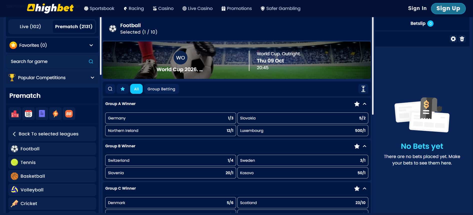Highbet World Cup Qualifiers Betting Sites