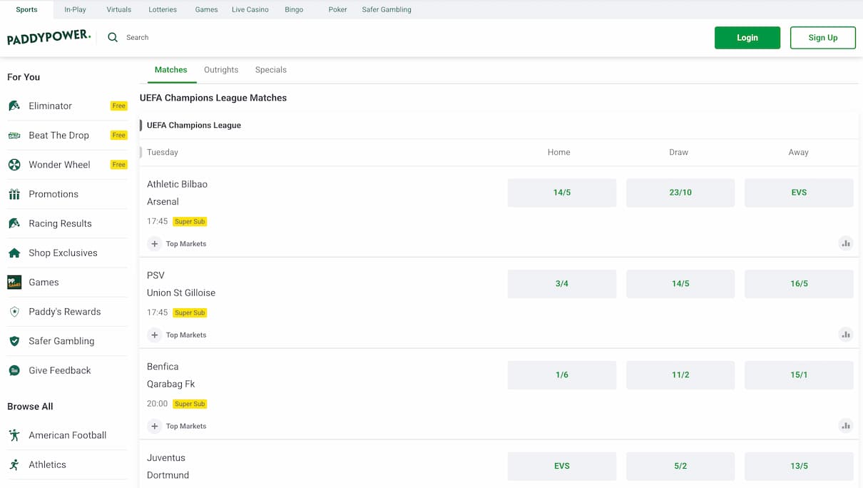 Paddy Power Champions League Betting Site