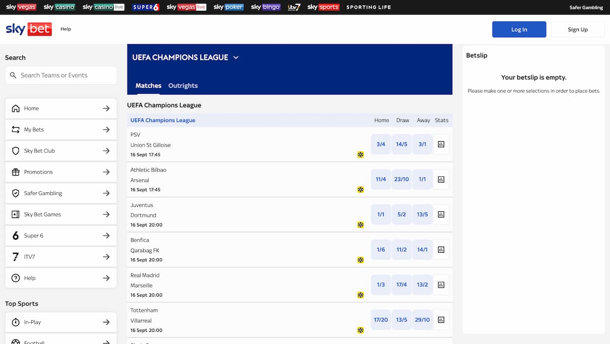 Sky Bet Champions League Betting Site