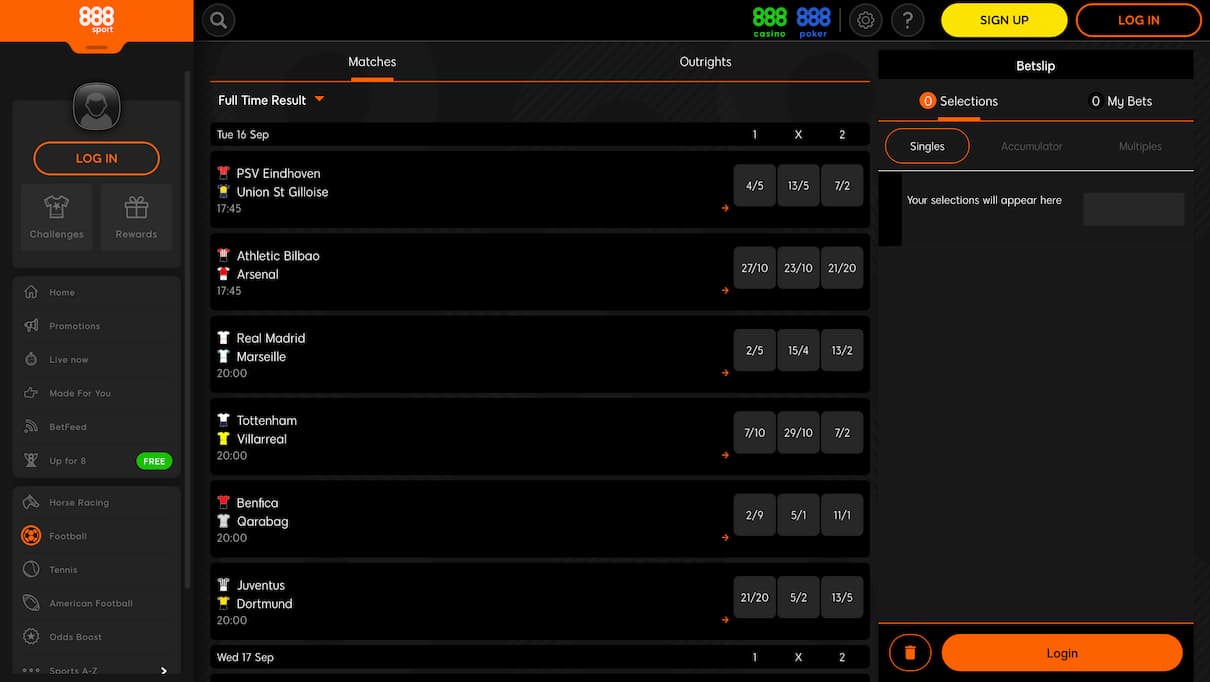 888sport Champions League Betting Site