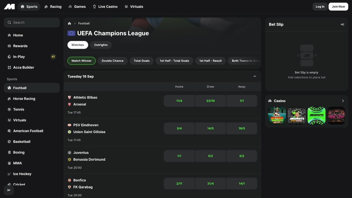 Midnite Champions League Betting Site