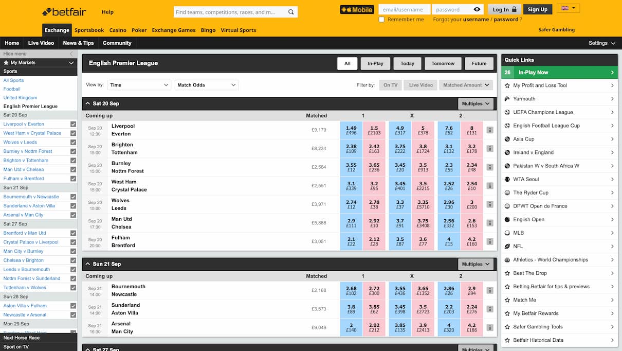 Betfair Premier League Betting Site