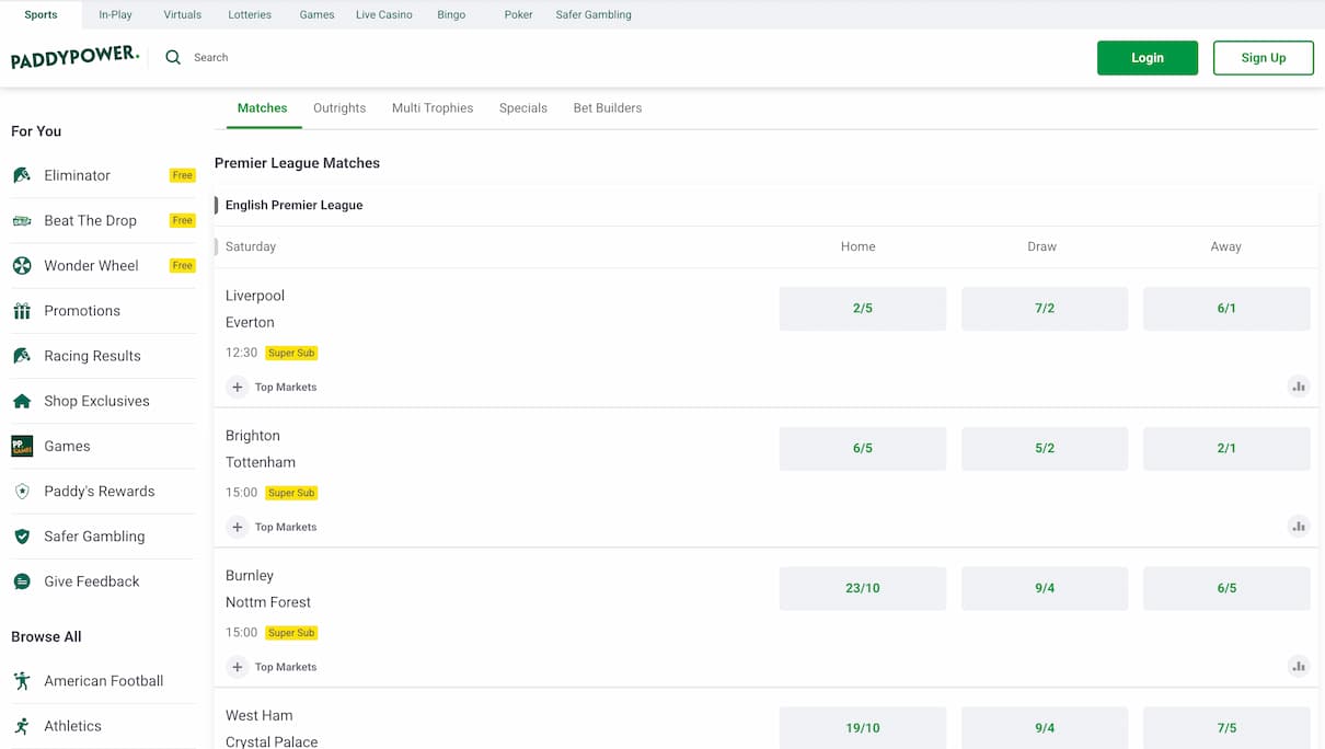 Paddy Power Premier League Betting Site