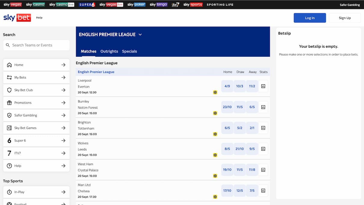 Sky Bet Premier League Betting Site