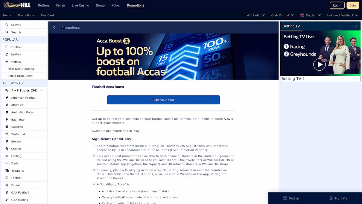 Acca Boost Offer: William Hill