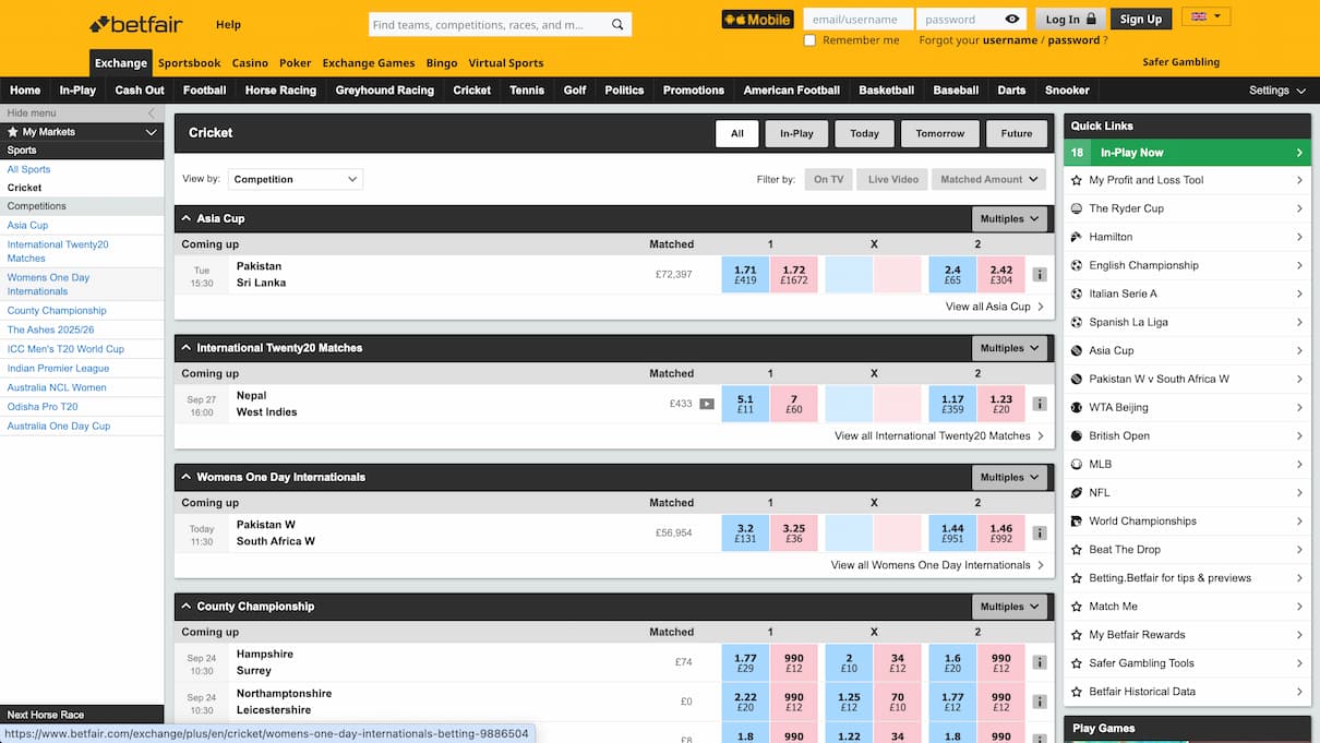 Betfair Best Cricket Betting Site