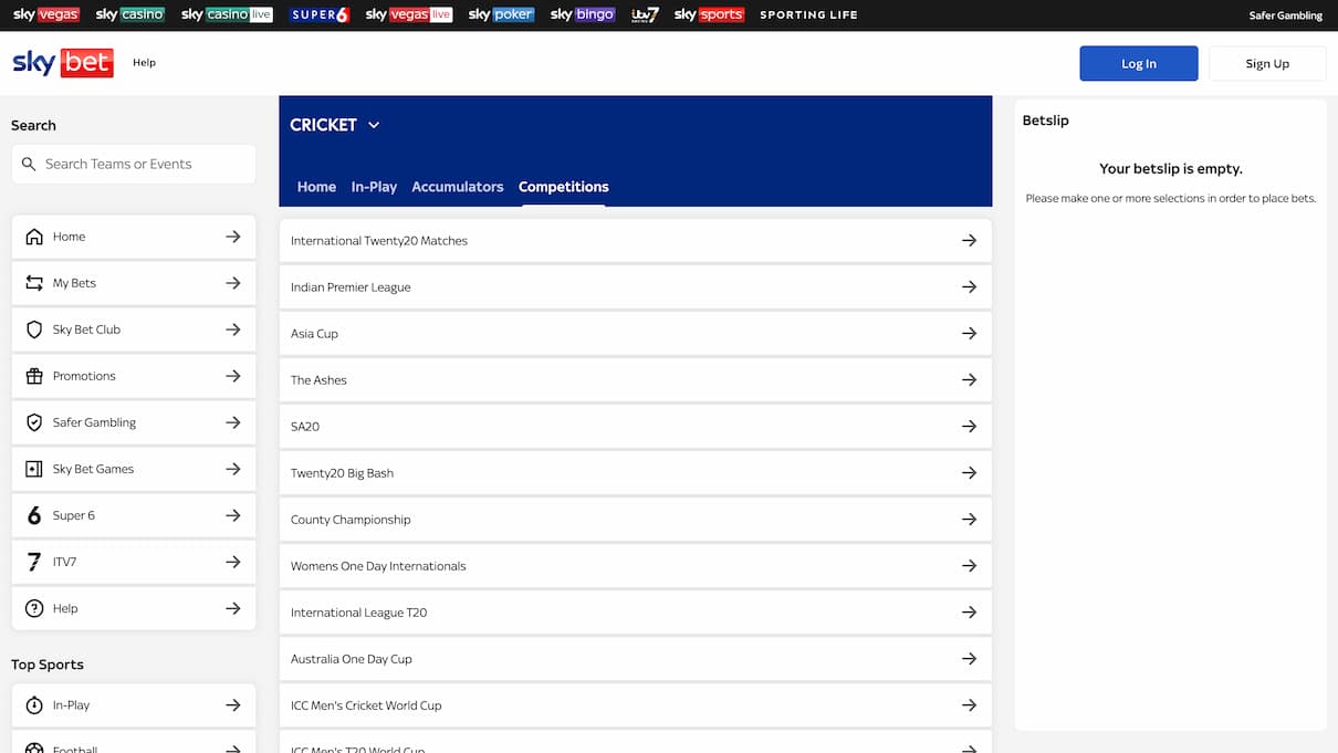Sky Bet Best Cricket Betting Site