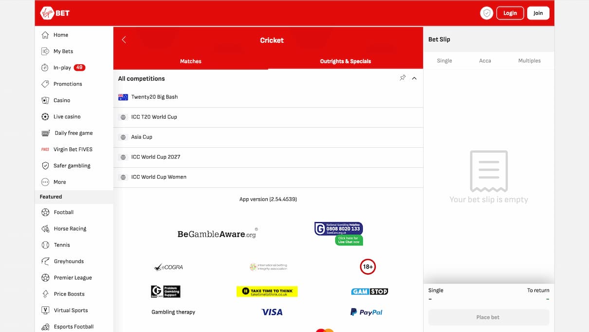 Virgin Bet Best Cricket Betting Site