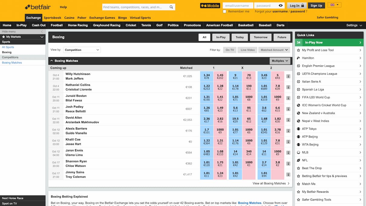 Betfair Boxing Betting Site