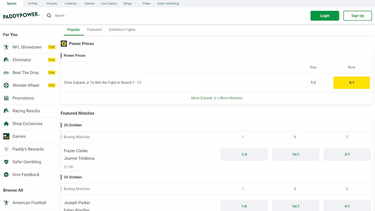Paddy Power Boxing Betting Site