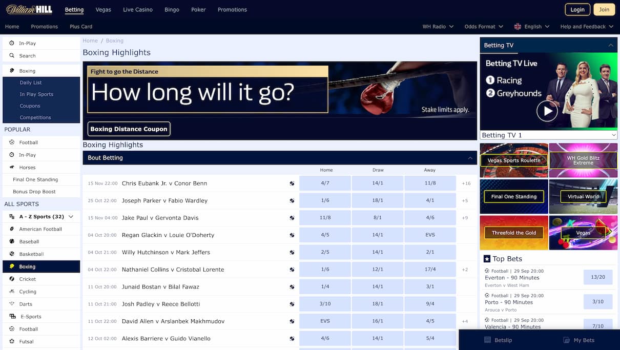 William Hill Boxing Betting Site
